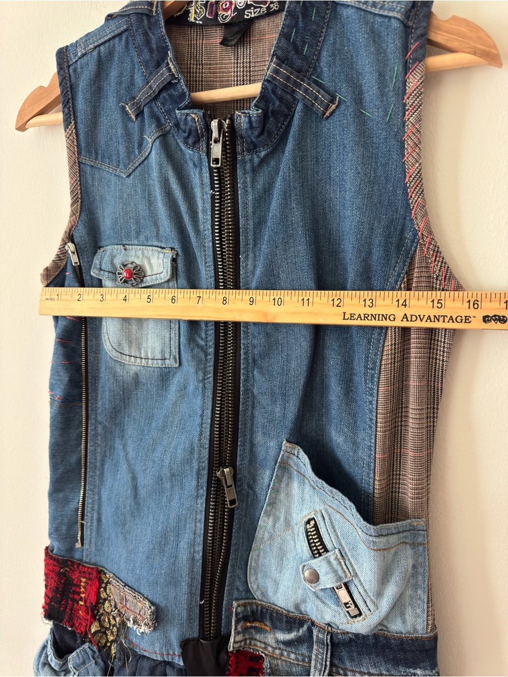 Desigual Boho Denim Midi Dress Size 38 Sleeveless Festival Jean Dress Half Zip - Picture 12 of 13